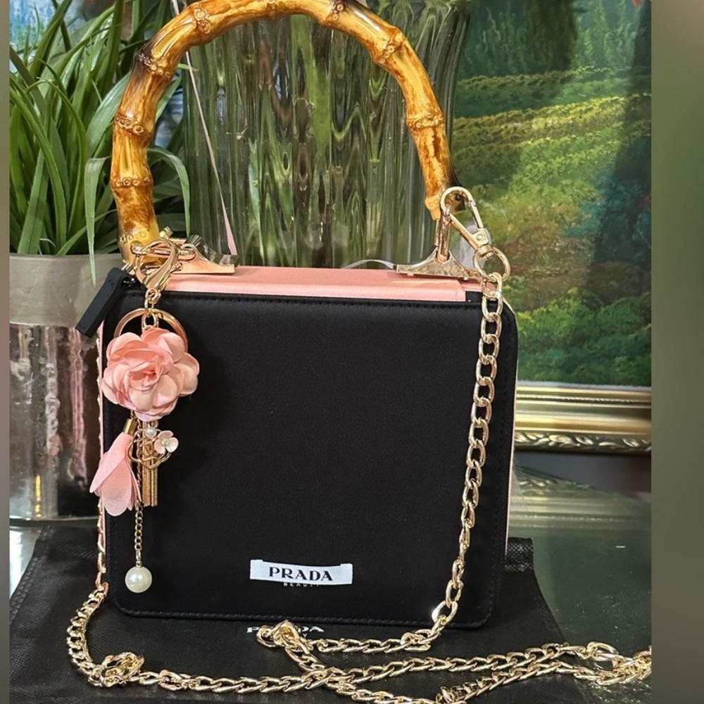 Prada Black and Pink Women's Bag with Bamboo Handle